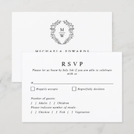 Enkel Elegant Botanisk Krans Monogram Bröllop OSA Kort