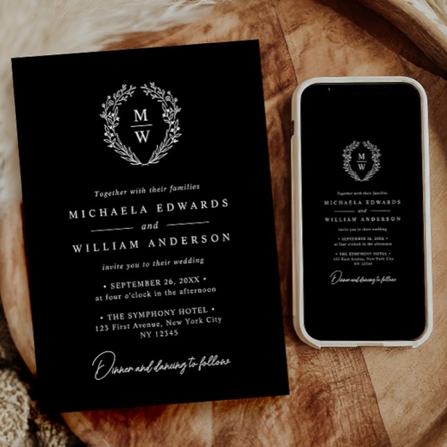 Enkel Elegant Botanisk Krans Text Endast Bröllop Inbjudningar (Skapare uppladdad)
