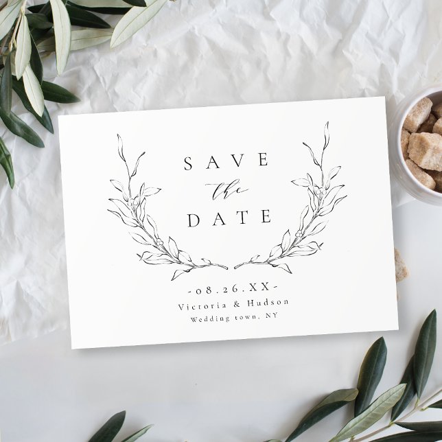 Enkel elegant botanisk vapensköld monogram bröllop spara datumet (Simple elegance botanical crest monogram wedding Save The Date)