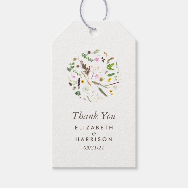 Enkel Elegant Botanisk Vild Flower Bröllop Presentetikett (Framsidan)