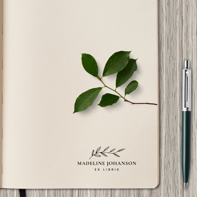 Enkel Elegant Botaniska Anpassningsbarna Bibliotek Stämpel (Skapare uppladdad)