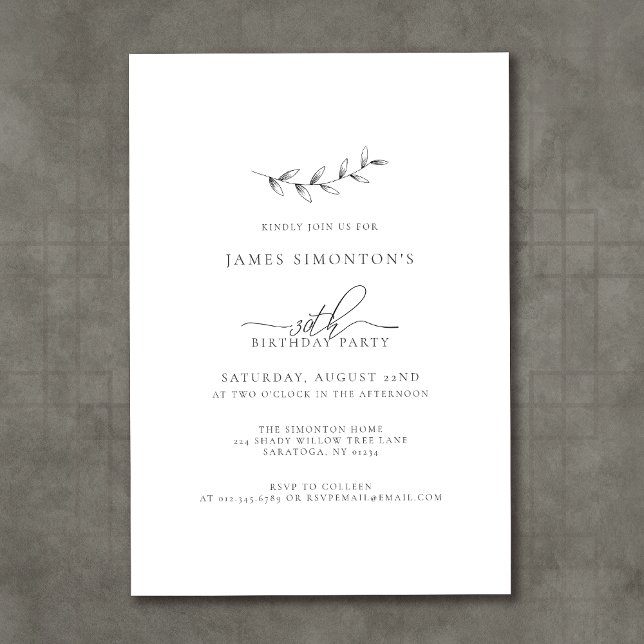 Enkel Elegant Botaniskt 30års födelsedag Inbjudningar (Skapare uppladdad)