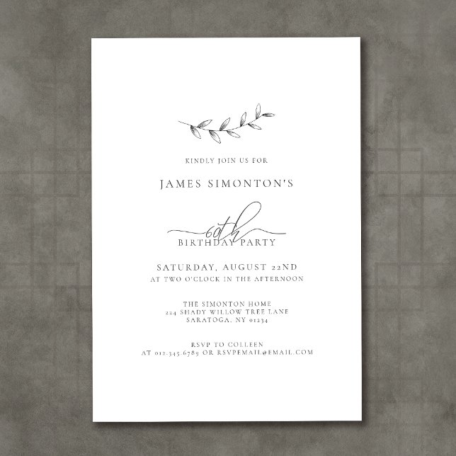 Enkel Elegant Botaniskt 60:e födelsedag Inbjudningar (Skapare uppladdad)