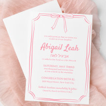 Enkel Elegant Bow Design Girly Rosa Bat mitzvah
