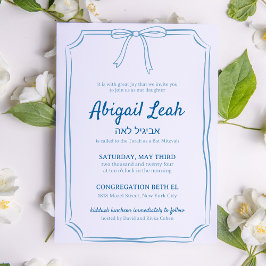 Enkel Elegant Bow Design Modern blå Bat mitzvah Inbjudningar