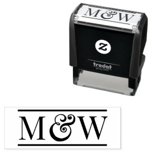 Enkel Elegant Bride Groom Bröllop 2 Init Monogram Självfärgande Stämpel