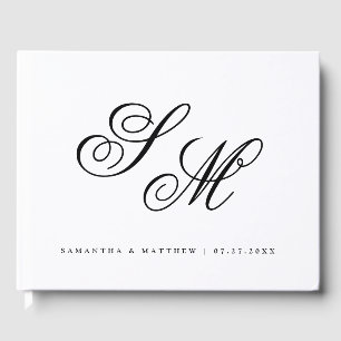 Enkel Elegant Bride Groom Monogram White Bröllop Gästböcker
