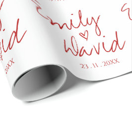 Enkel Elegant Bride Groom Namn Red Heart Bröllop Presentpapper