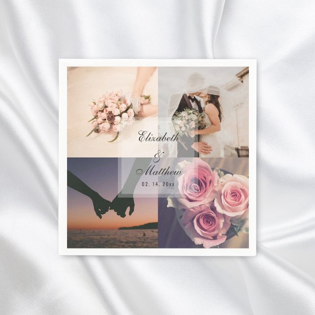 Enkel Elegant - Bride & Groom Photo Collage Bröllo Pappersservett (Skapare uppladdad)
