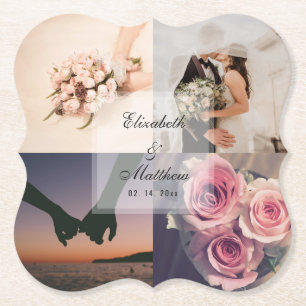 Enkel Elegant - Bride & Groom Photo Collage Bröllo Underlägg Papper