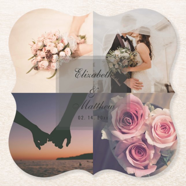 Enkel Elegant - Bride & Groom Photo Collage Bröllo Underlägg Papper (Framsida)