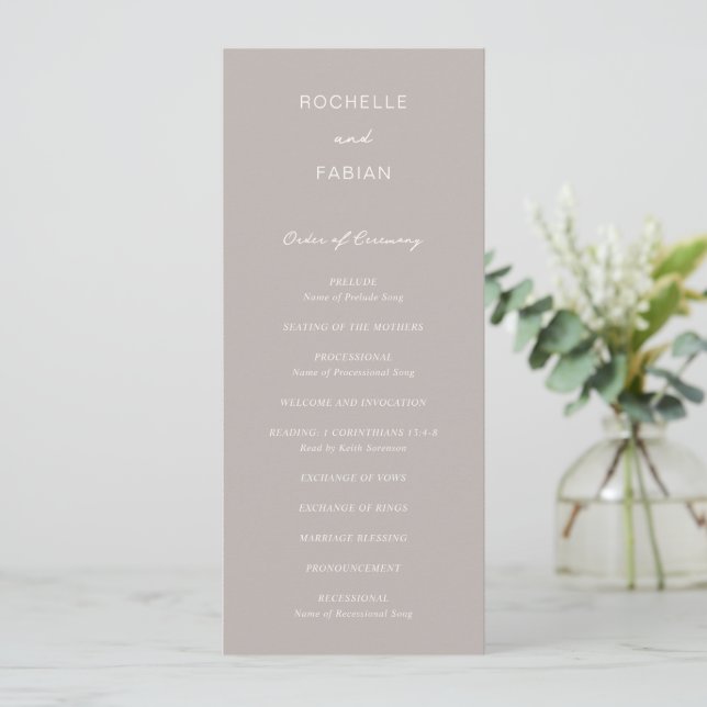 Enkel Elegant Bröllop i Taupe Program (Stående Fram)