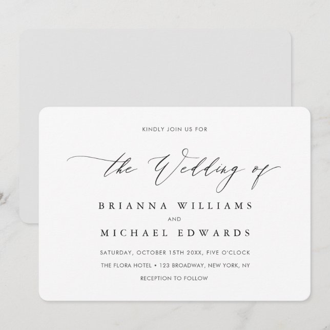 Enkel Elegant, Bröllop Inbjudningar (Fram/baksida)