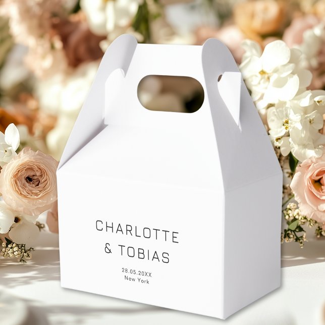 Enkel, elegant bröllop presentaskar (Simple, elegant wedding favor boxes with your name and date.)