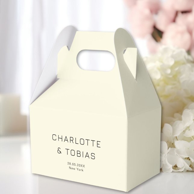 Enkel, elegant bröllop presentaskar (Simple, elegant wedding favor boxes with your name and date.)
