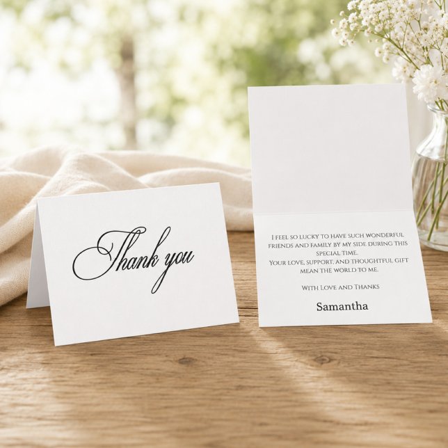 Enkel Elegant Bröllopsdusch Tack  Kort (Simple Elegant Script Bridal Shower Thank You Card)