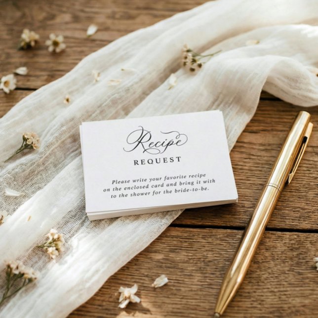 Enkel Elegant Bröllopsfest Receptförfrågan Tilläggskort (Bridal shower recipe request insert card with elegant script and simple classic layout)