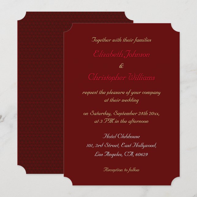 Enkel Elegant Bröllopsinbjudan Anpassad Biljett Inbjudningar (Fram/baksida)