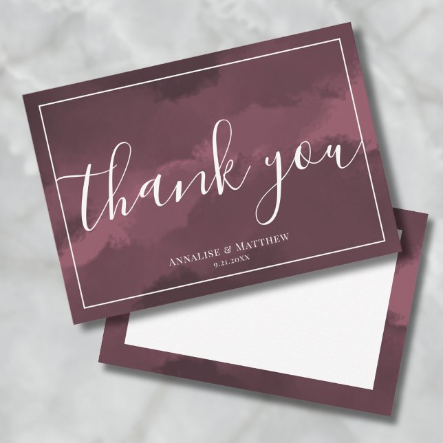 Enkel Elegant Burgunderröd Bröllop Tack Kort (Simple Elegant Burgundy Wedding Thank You Card)