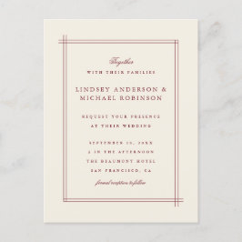 Enkel Elegant Burgundy & Pearled Ivory Bröllop Inbjudan Vykort