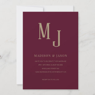 Enkel Elegant Burgundy Roman Monogram Bröllop Inbjudningar