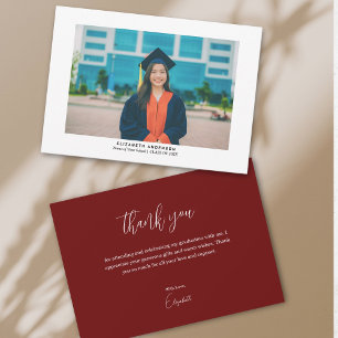 Enkel Elegant Burgundy Student Photo Studenten Tack Kort
