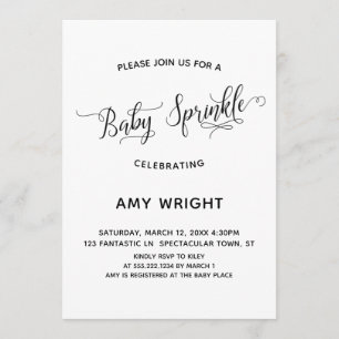 Enkel, Elegant Calligraphy Baby Sprinkle Inbjudningar