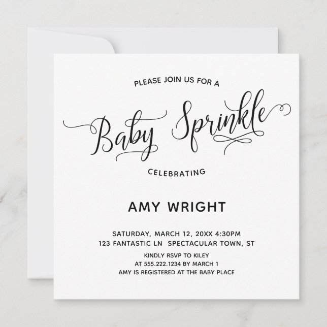 Enkel, Elegant Calligraphy Baby Sprinkle Inbjudningar (Framsida)