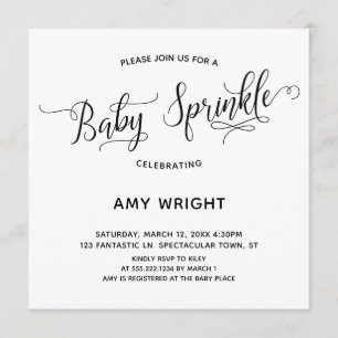 Enkel, Elegant Calligraphy Baby Sprinkle Inbjudningar