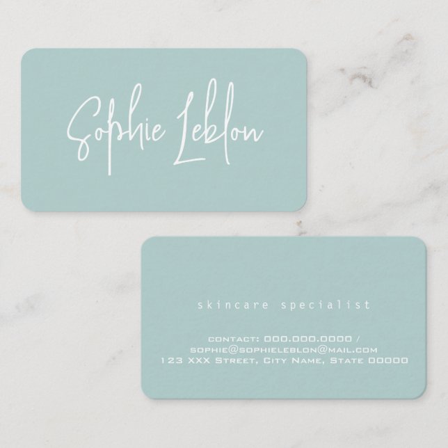 Enkel Elegant Calligraphy Namn Teal Visitkort (Fram/baksida)