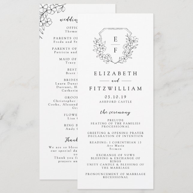 Enkel Elegant Cherry Blommar Monogram Bröllop Program (Fram/baksida)