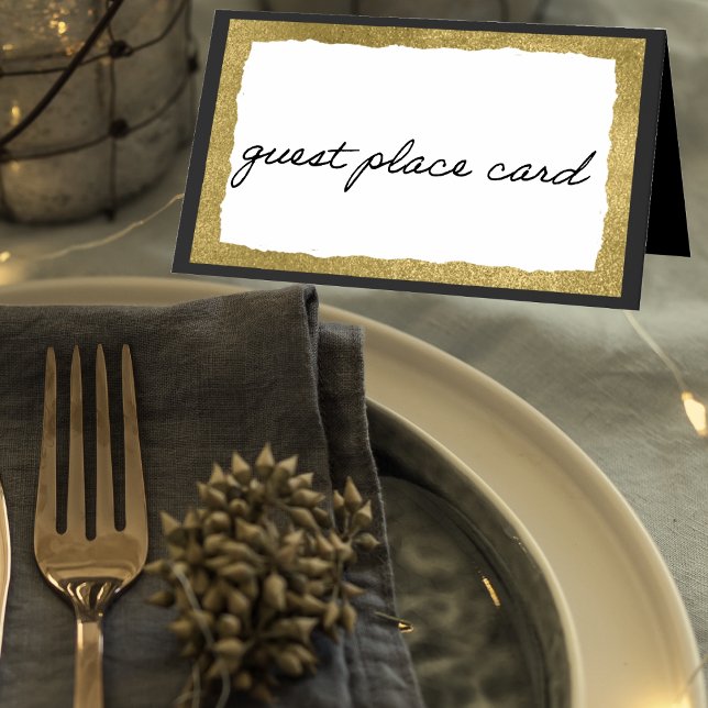 Enkel Elegant Classic Guld Black Party-händelse Placeringskort (Modern black gold event guest place card.)