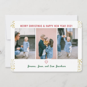 Enkel Elegant Cute 3 Foton Guld Glitter i nyår Julkort