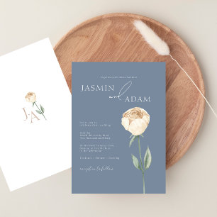 Enkel Elegant Dammig Blå Rosguld Blommig Bröllop Inbjudningar