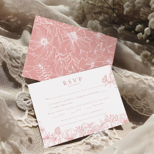 Enkel Elegant Dammrosa Trädgårdsbröllop RSVP Tilläggskort