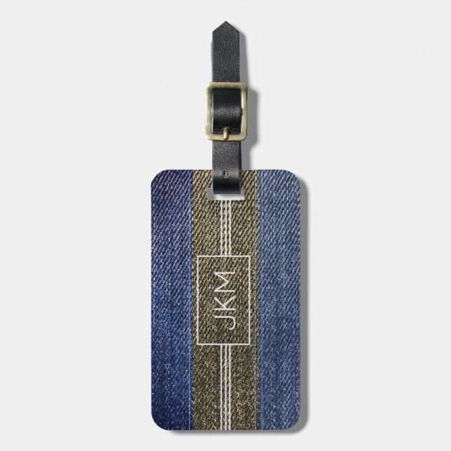Enkel Elegant Denim Traveler monogram Namn Bagagebricka (Vertikal Framsida)