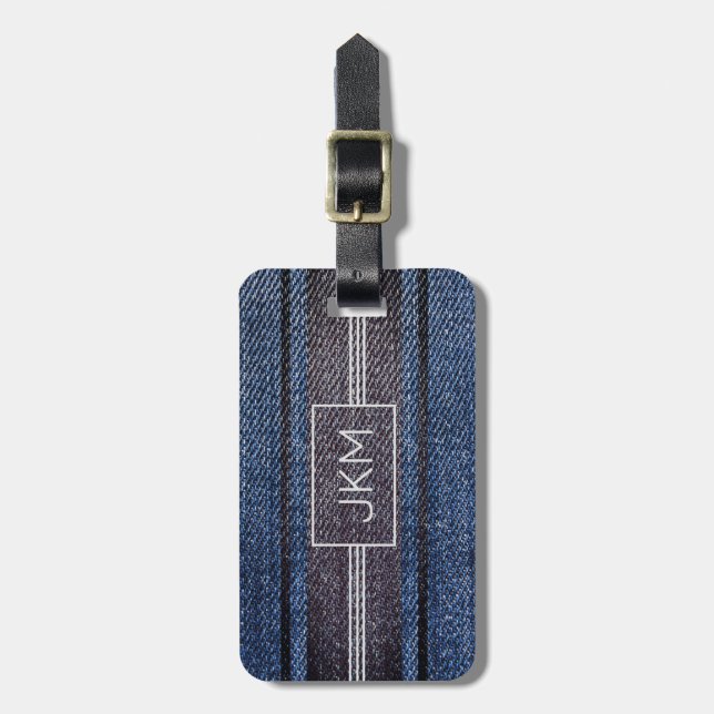 Enkel Elegant Denim Traveler monogram Namn Bagagebricka (Vertikal Framsida)