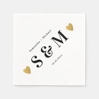 Enkel Elegant Diagonal Monogram Guld Hjärtan Fest Pappersservett