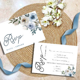 Enkel Elegant Dusty Blue Blommigt Bröllop OSA Kort