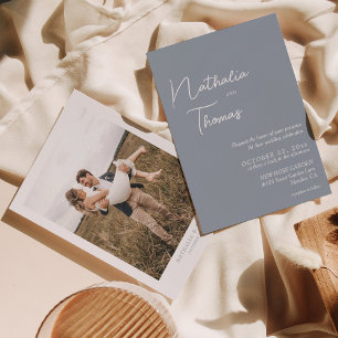 Enkel Elegant Dusty Ro Photo Bröllop Inbjudningar