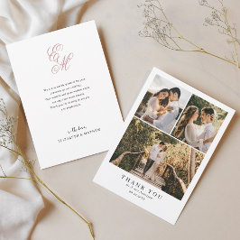 Enkel Elegant Dusty Rosa Monogram Photo Bröllop Tack Kort