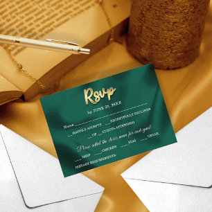 Enkel Elegant Emerald Grönt & Guld Script Bröllop OSA Kort