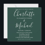 Enkel Elegant Emerald Grönt Script Bröllop Inbjudningar<br><div class="desc">Med elegant namnteckning stil namn kan den här snyggtens bröllopsinbjudan vara personlig med dina bröllop-detaljer i modern typografi på en framväxande grönt. Du kan anpassa bakgrunden till färg för att matcha bröllop-temat. Designad av Thisisnotme©</div>