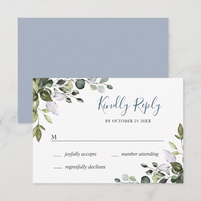Enkel Elegant Eucalyptus Bröllop OSA Kort (Fram/baksida)