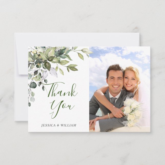 Enkel Elegant Eucalyptus Greenery Bröllop PHOTO Tack Kort (Framsida)