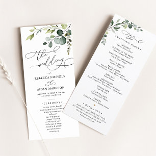 Enkel Elegant Eucalyptus Greenery-Bröllopsprogram Meny