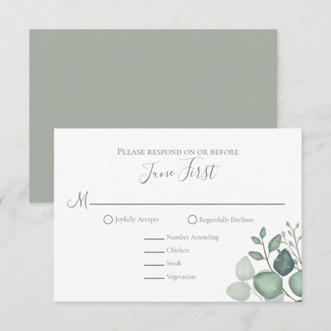 Enkel Elegant Eucalyptus Greenery Foliage Classic OSA Kort (Fram/baksida)
