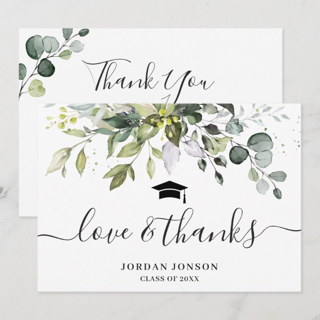 Enkel Elegant Eucalyptus Greenery Studenten Tack Kort (Fram/baksida)