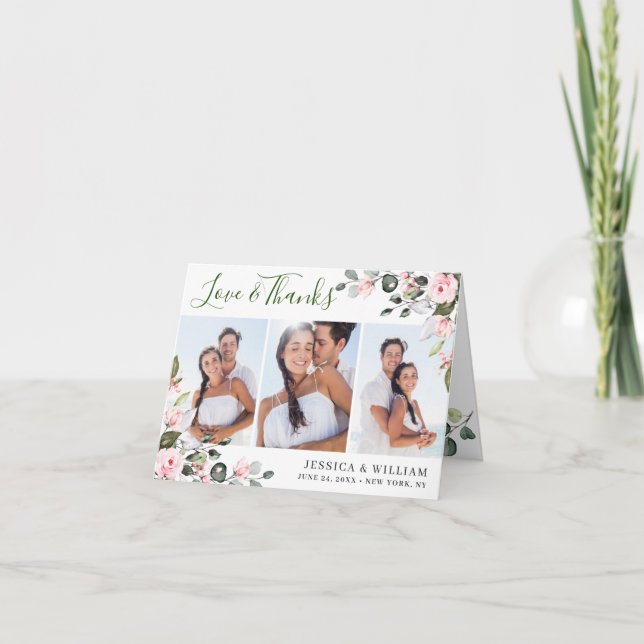 Enkel Elegant Eucalyptus  Rosa ros 3-FOTO Tack Kort (Framsida)