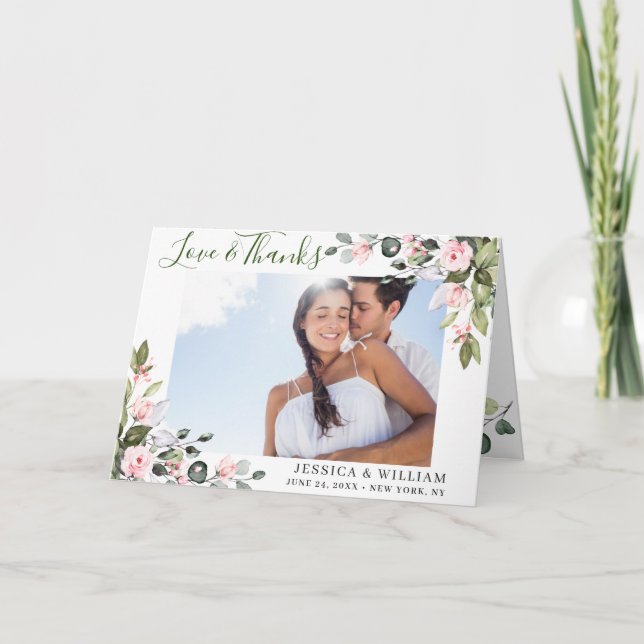 Enkel Elegant Eucalyptus  Rosa ros PHOTO Tack Kort (Framsida)